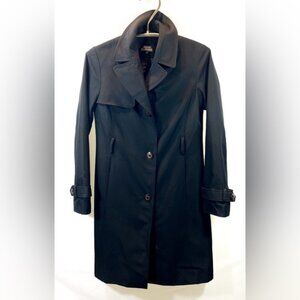 ELLEN TRACY 3 Button Black Rain Trench Coat Excellent Condition Size: S/P